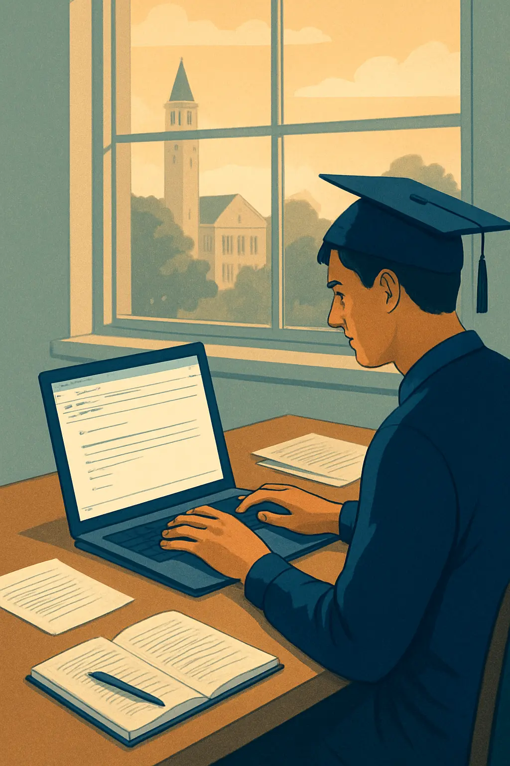 새 지도교수 컨택 이메일 작성과 면담 준비 과정 일러스트