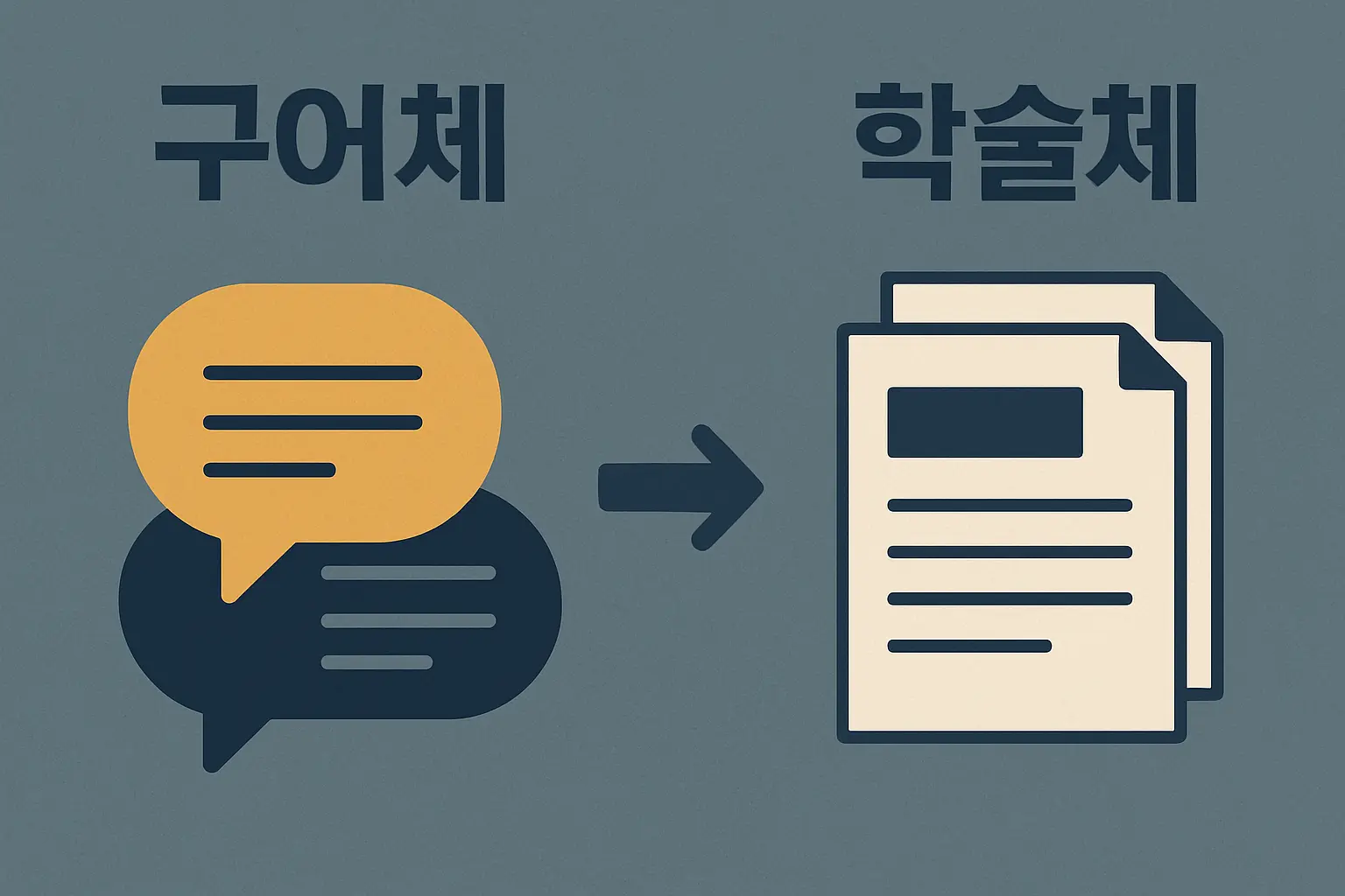 학술적 글쓰기 구어체와 학술체 비교 — 논문 문체 교정 다이어그램
